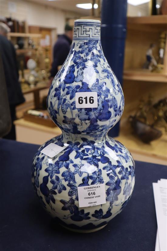 A Chinese blue and white double gourd vase height 34cm
